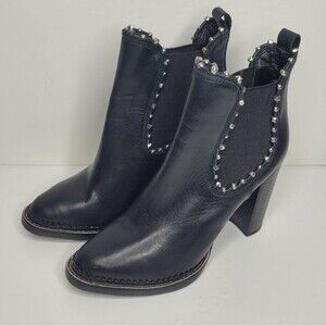Sam Edelman Salma Heeled Ankle Studded Chelsea Boot Black Leather Size 7
